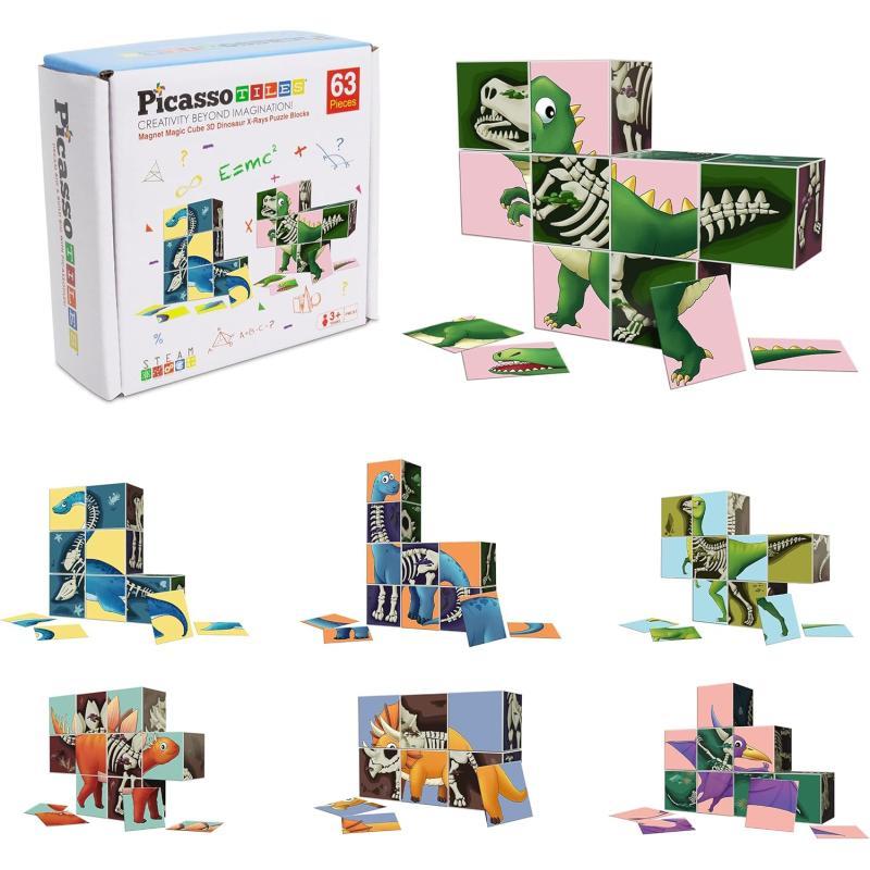 PicassoTiles Magnetic Puzzle Cube 3D Magic Dinosaur XRay Blocks 63 Piece Mix amp Match Cubes Sensory Toys STEAM Learning Building Block Children Construction Toy Set Stacking Magnet Creative Kit PMC63PicassoTiles Magnetic Puzzle Cube 3D Magic Dinosaur XRay Blocks 63 Piece Mix amp Match Cubes Sensory Toys STEAM Learning Building Block Children Construction Toy Set Stacking Magnet Creative Kit PMC63