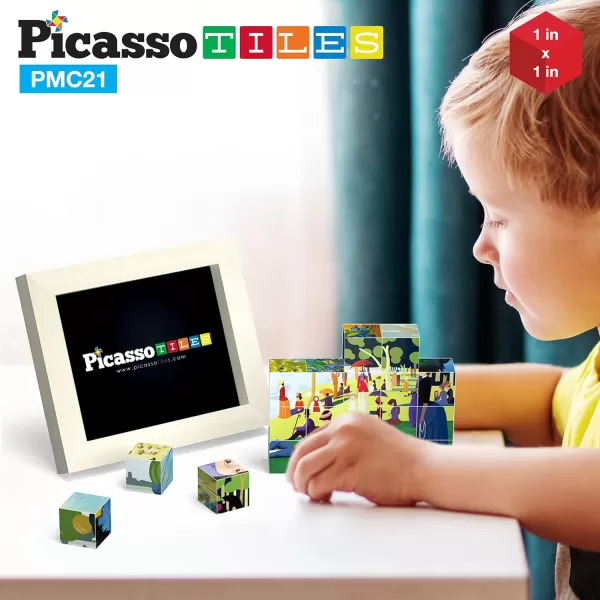 PicassoTiles 1 Magnetic Puzzle Building Cubes Blocks for kids Van Gogh puzzle Mona Lisa Hand puzzle kids toys 3 year old boy girl STEM toys Toddler TeenYoung ExplorersEducational Popular ArtFrameArt 20PC