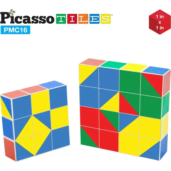 PicassoTiles 102 Pieces 1 Magnetic Toy Building Block Cubes Building Block 3D Cube Construction Cubes Magnet Sensory Toys Gifts Educational with Free Idea Book for Kid Boy Girl amp Toddler PMC102Geo1 16PC