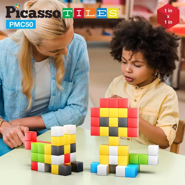 PicassoTiles 102 Pieces 1 Magnetic Toy Building Block Cubes Building Block 3D Cube Construction Cubes Magnet Sensory Toys Gifts Educational with Free Idea Book for Kid Boy Girl amp Toddler PMC1021Color50