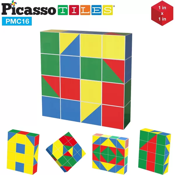 PicassoTiles 102 Pieces 1 Magnetic Toy Building Block Cubes Building Block 3D Cube Construction Cubes Magnet Sensory Toys Gifts Educational with Free Idea Book for Kid Boy Girl amp Toddler PMC102Geo1 16PC