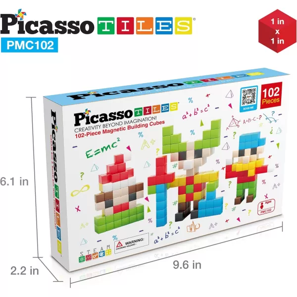 PicassoTiles 102 Pieces 1 Magnetic Toy Building Block Cubes Building Block 3D Cube Construction Cubes Magnet Sensory Toys Gifts Educational with Free Idea Book for Kid Boy Girl amp Toddler PMC1021Color102