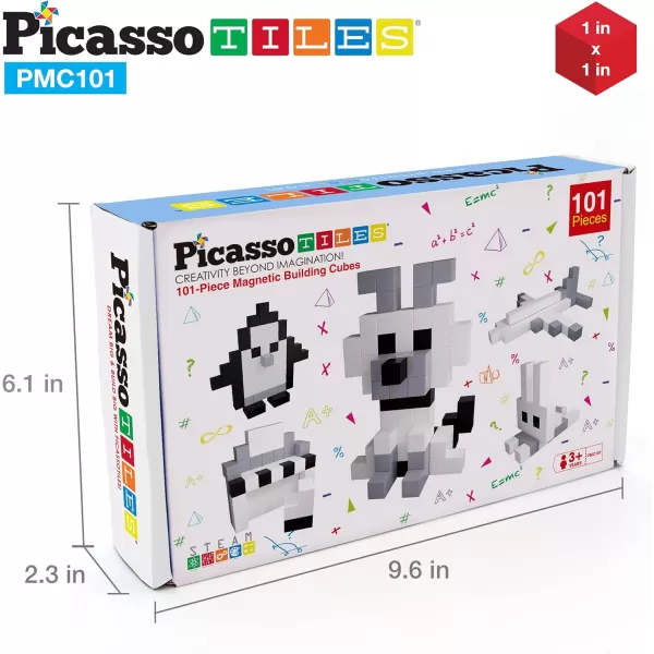 PicassoTiles 102 Pieces 1 Magnetic Toy Building Block Cubes Building Block 3D Cube Construction Cubes Magnet Sensory Toys Gifts Educational with Free Idea Book for Kid Boy Girl amp Toddler PMC1021Achromatic101