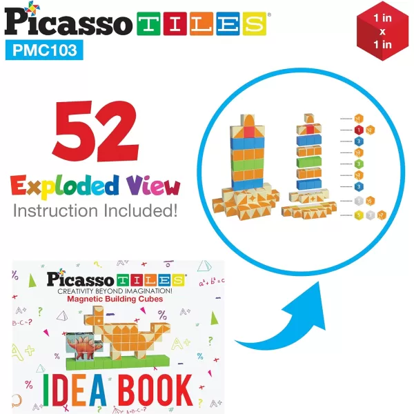 PicassoTiles 102 Pieces 1 Magnetic Toy Building Block Cubes Building Block 3D Cube Construction Cubes Magnet Sensory Toys Gifts Educational with Free Idea Book for Kid Boy Girl amp Toddler PMC1021Combo103