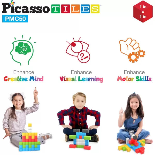 PicassoTiles 102 Pieces 1 Magnetic Toy Building Block Cubes Building Block 3D Cube Construction Cubes Magnet Sensory Toys Gifts Educational with Free Idea Book for Kid Boy Girl amp Toddler PMC1021Color50