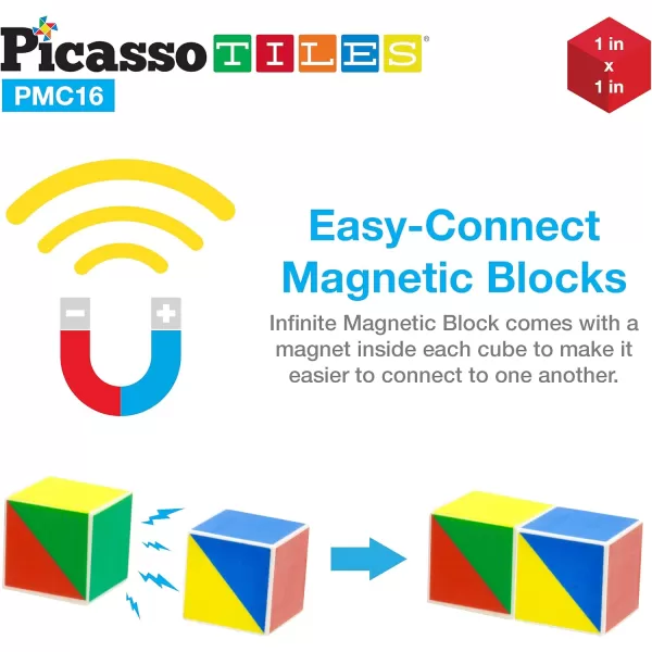 PicassoTiles 102 Pieces 1 Magnetic Toy Building Block Cubes Building Block 3D Cube Construction Cubes Magnet Sensory Toys Gifts Educational with Free Idea Book for Kid Boy Girl amp Toddler PMC102Geo1 16PC