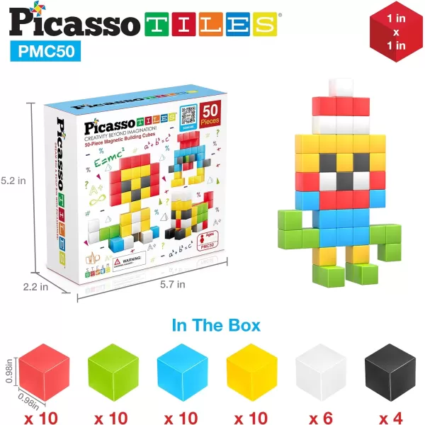 PicassoTiles 102 Pieces 1 Magnetic Toy Building Block Cubes Building Block 3D Cube Construction Cubes Magnet Sensory Toys Gifts Educational with Free Idea Book for Kid Boy Girl amp Toddler PMC1021Color50