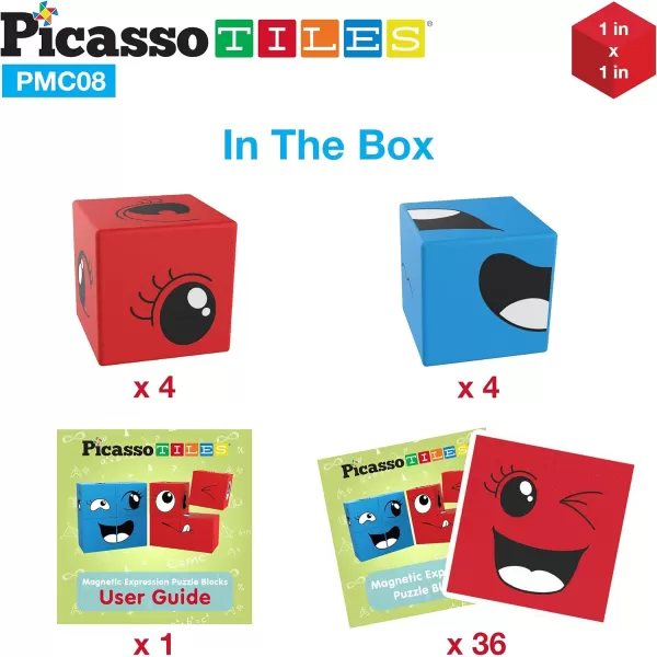 PicassoTiles 102 Pieces 1 Magnetic Toy Building Block Cubes Building Block 3D Cube Construction Cubes Magnet Sensory Toys Gifts Educational with Free Idea Book for Kid Boy Girl amp Toddler PMC102Smile 8PC