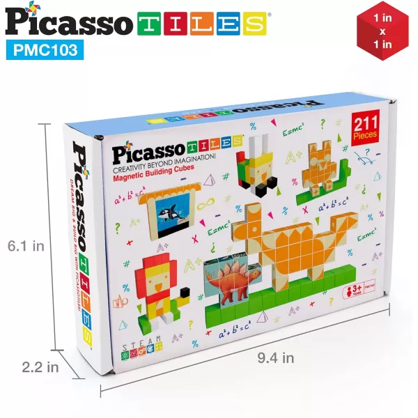 PicassoTiles 102 Pieces 1 Magnetic Toy Building Block Cubes Building Block 3D Cube Construction Cubes Magnet Sensory Toys Gifts Educational with Free Idea Book for Kid Boy Girl amp Toddler PMC1021Combo103