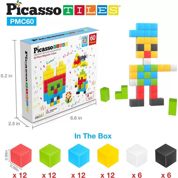 PicassoTiles 102 Pieces 1 Magnetic Toy Building Block Cubes Building Block 3D Cube Construction Cubes Magnet Sensory Toys Gifts Educational with Free Idea Book for Kid Boy Girl amp Toddler PMC1021Color60