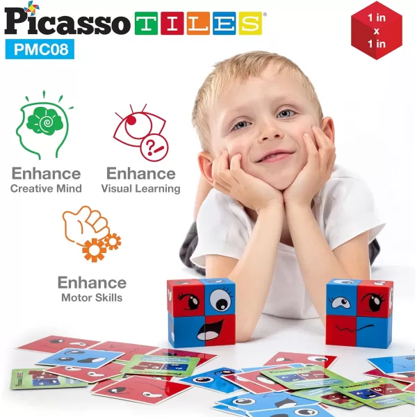 PicassoTiles 102 Pieces 1 Magnetic Toy Building Block Cubes Building Block 3D Cube Construction Cubes Magnet Sensory Toys Gifts Educational with Free Idea Book for Kid Boy Girl amp Toddler PMC102Smile 8PC