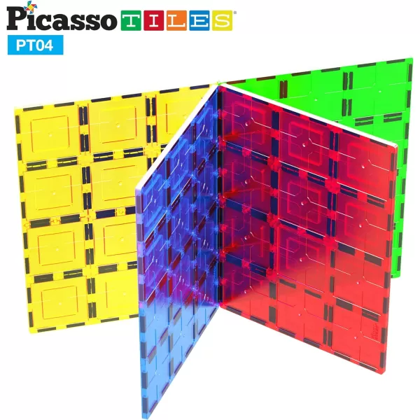 PicassoTiles 28 Piece 12x9 12x3 9x3 Large Stabilizer Building Block Base 28pc Jumbo XL Plate Foundation Kit Magnetic Building Blocks Magnet Tiles Educational Construction Stacking STEM Toy SetPT04