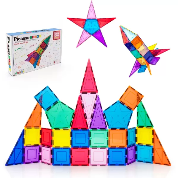 PicassoTiles 32 Piece Magnetic Building Block Rocket Booster Theme Set Magnet Construction Toy Educational Kit Engineering STEM Learning Playset Child Brain Development Stacking Blocks Playboard PT32PicassoTiles 32 Piece Magnetic Building Block Rocket Booster Theme Set Magnet Construction Toy Educational Kit Engineering STEM Learning Playset Child Brain Development Stacking Blocks Playboard PT32