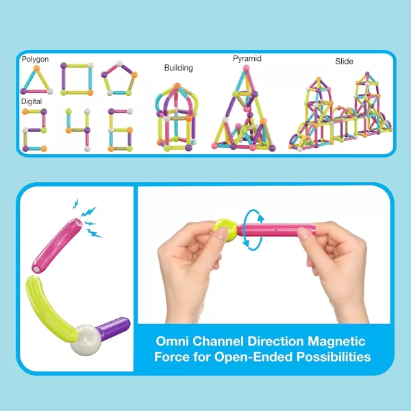 PicassoTiles 50 PCs Magnetic Building Stick Block Construction Set with Storage Bin Colorful 3D STEM Toy Blocks Bar Balls amp Rods Montessori Educational for All Ages Puzzle Toy for Boys amp Girls PTX50PTX100