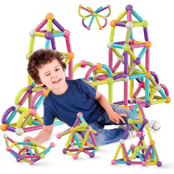 PicassoTiles 50 PCs Magnetic Building Stick Block Construction Set with Storage Bin Colorful 3D STEM Toy Blocks Bar Balls amp Rods Montessori Educational for All Ages Puzzle Toy for Boys amp Girls PTX50PTX100