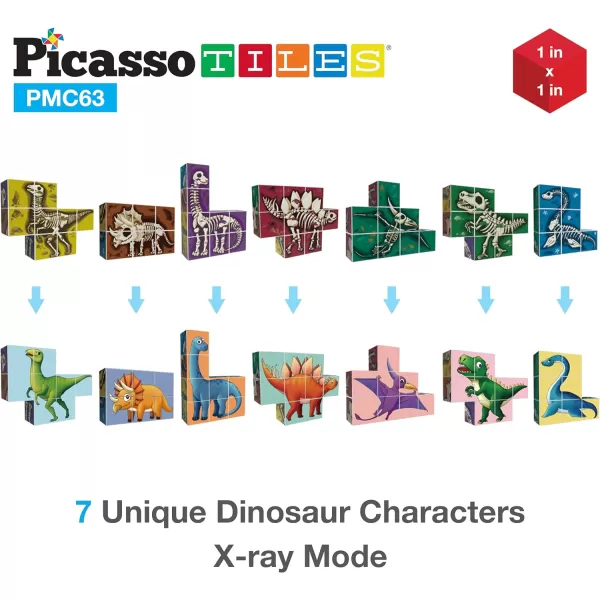 PicassoTiles Magnetic Puzzle Cube 3D Magic Dinosaur XRay Blocks 63 Piece Mix amp Match Cubes Sensory Toys STEAM Learning Building Block Children Construction Toy Set Stacking Magnet Creative Kit PMC63PicassoTiles Magnetic Puzzle Cube 3D Magic Dinosaur XRay Blocks 63 Piece Mix amp Match Cubes Sensory Toys STEAM Learning Building Block Children Construction Toy Set Stacking Magnet Creative Kit PMC63