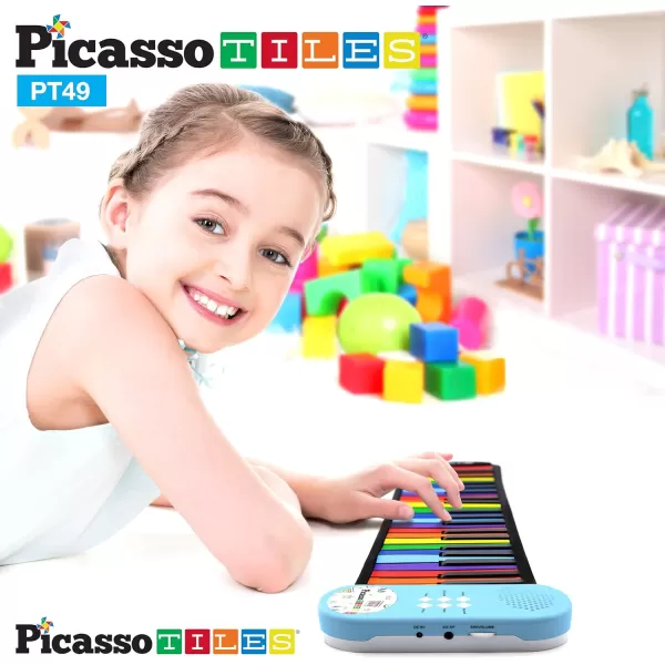 PicassoTiles PT49 Kids 49Key Flexible RollUp Educational Electronic Digital Music Piano Keyboard wRecording Feature 8 Different Tones 6 Educational Demo Songs amp Buildin Speaker  Rainbow49KeyColor