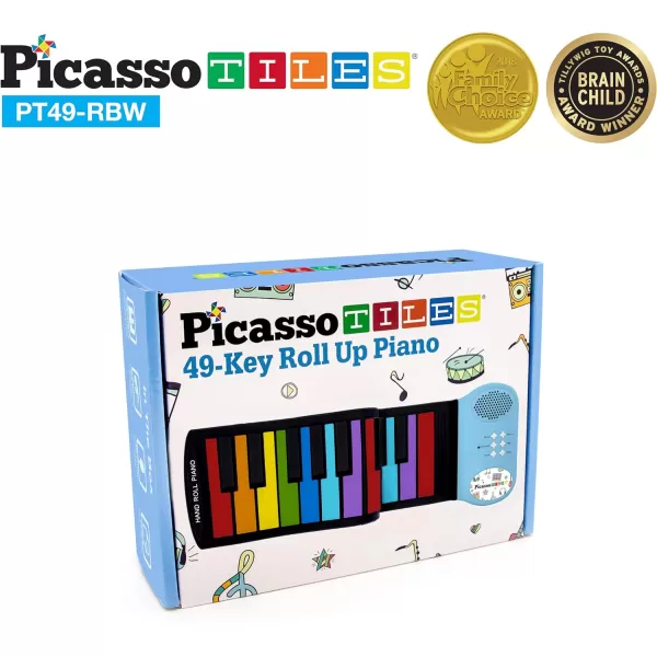 PicassoTiles PT49 Kids 49Key Flexible RollUp Educational Electronic Digital Music Piano Keyboard wRecording Feature 8 Different Tones 6 Educational Demo Songs amp Buildin Speaker  Rainbow49KeyColor