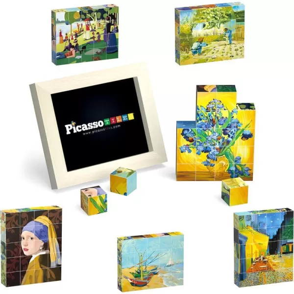 PicassoTiles 1 Magnetic Puzzle Building Cubes Blocks for kids Van Gogh puzzle Mona Lisa Hand puzzle kids toys 3 year old boy girl STEM toys Toddler TeenYoung ExplorersEducational Popular ArtFrameArt 20PC