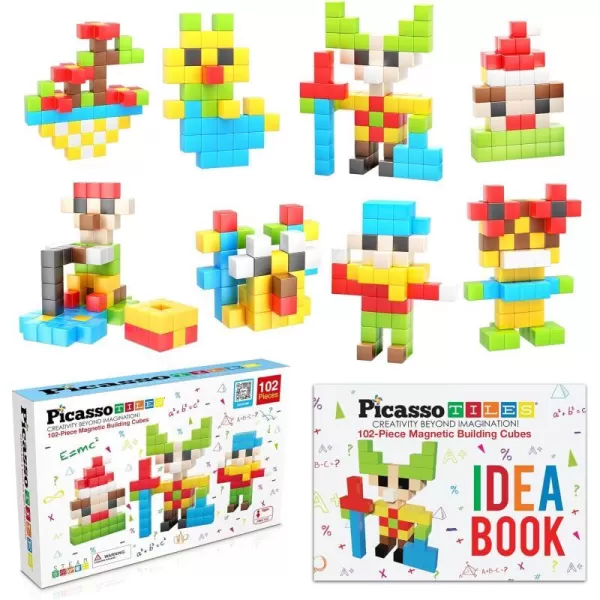 PicassoTiles 102 Pieces 1 Magnetic Toy Building Block Cubes Building Block 3D Cube Construction Cubes Magnet Sensory Toys Gifts Educational with Free Idea Book for Kid Boy Girl amp Toddler PMC1021Color102