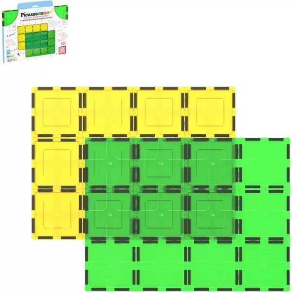 PicassoTiles 28 Piece 12x9 12x3 9x3 Large Stabilizer Building Block Base 28pc Jumbo XL Plate Foundation Kit Magnetic Building Blocks Magnet Tiles Educational Construction Stacking STEM Toy SetPT02
