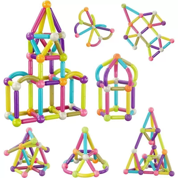 PicassoTiles 50 PCs Magnetic Building Stick Block Construction Set with Storage Bin Colorful 3D STEM Toy Blocks Bar Balls amp Rods Montessori Educational for All Ages Puzzle Toy for Boys amp Girls PTX50PTX50