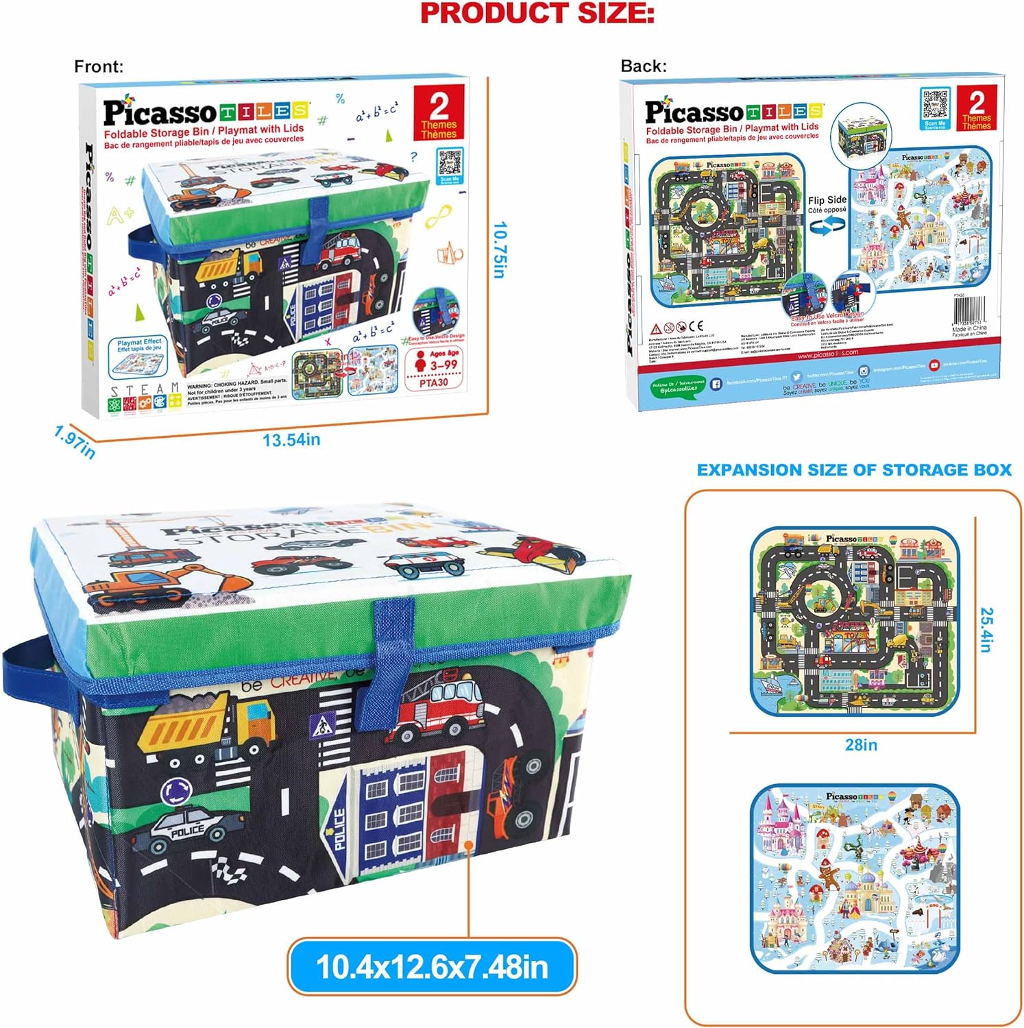 PicassoTiles 2 Piece Car Truck Construction Kit Toy Set Vehicle Educational Building Tile Magnetic Blocks Puzzle Magnets Toys with ReEnforced Hitch and Long Bed for Girls Boys Toddler Ages 3PTA30