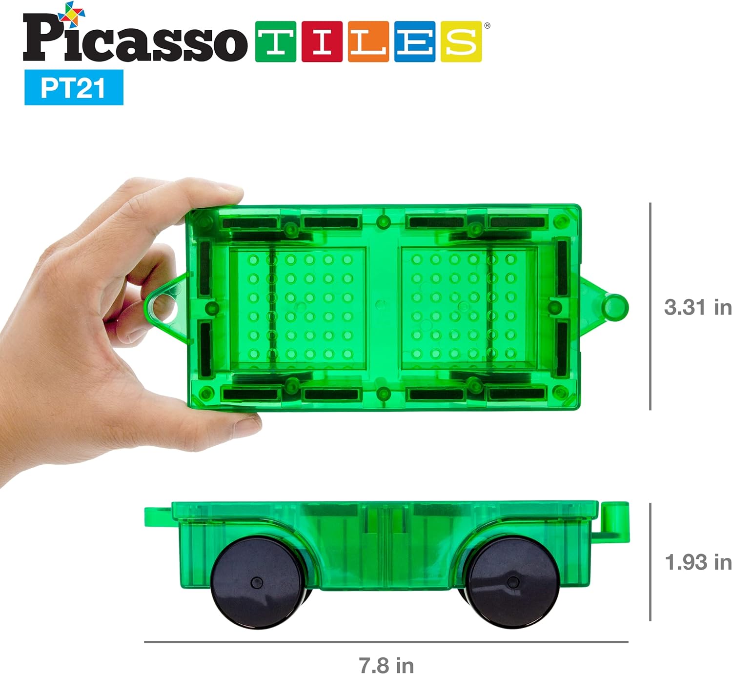 PicassoTiles 2 Piece Car Truck Construction Kit Toy Set Vehicle Educational Building Tile Magnetic Blocks Puzzle Magnets Toys with ReEnforced Hitch and Long Bed for Girls Boys Toddler Ages 3PT21