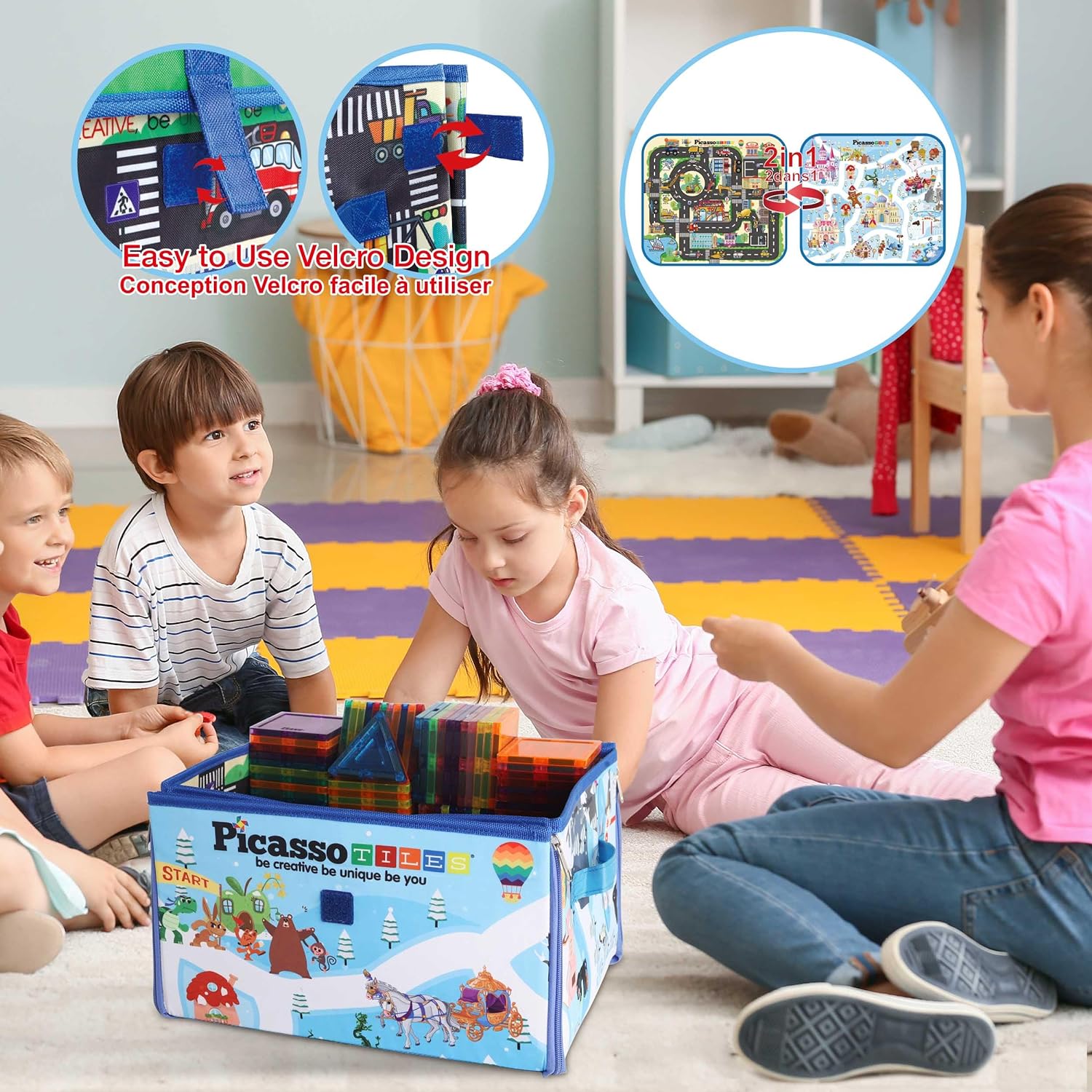 PicassoTiles 2 Piece Car Truck Construction Kit Toy Set Vehicle Educational Building Tile Magnetic Blocks Puzzle Magnets Toys with ReEnforced Hitch and Long Bed for Girls Boys Toddler Ages 3PTA30
