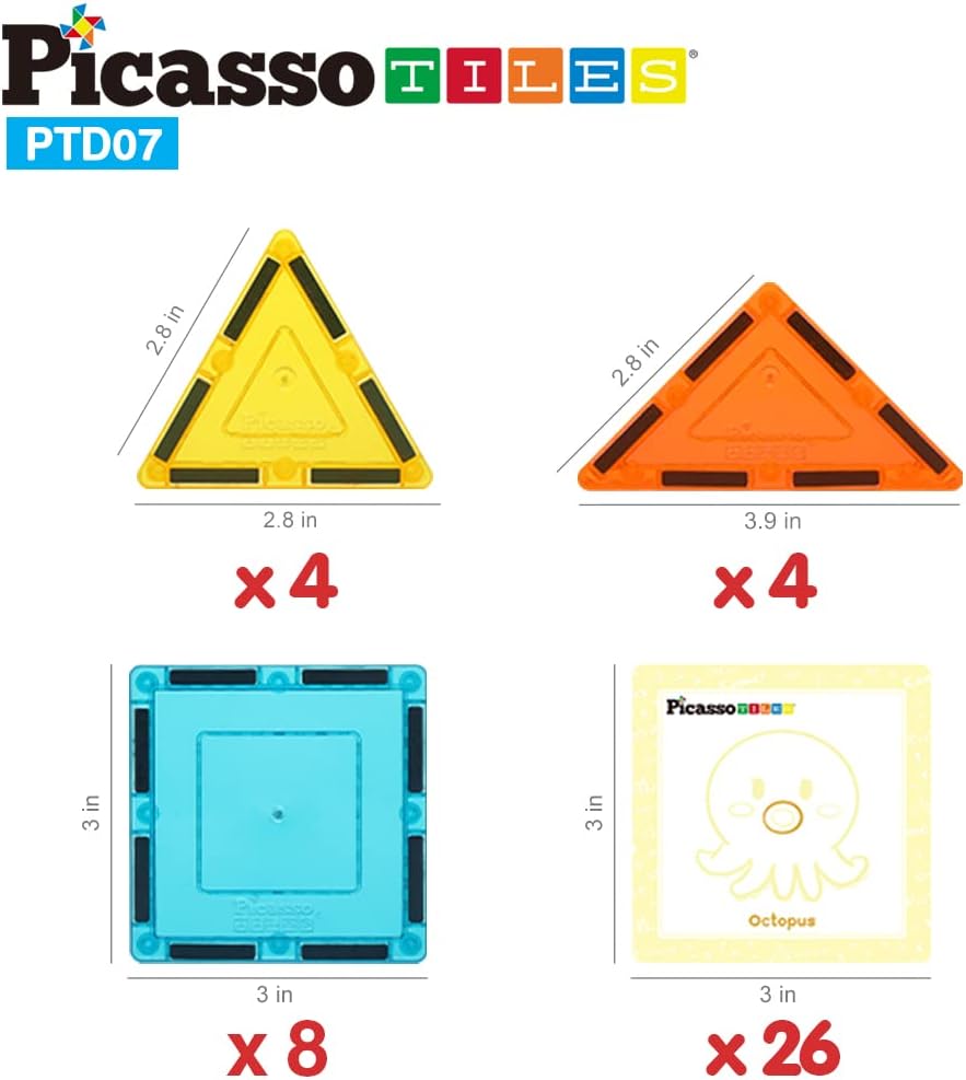 PicassoTiles 2 Piece Car Truck Construction Kit Toy Set Vehicle Educational Building Tile Magnetic Blocks Puzzle Magnets Toys with ReEnforced Hitch and Long Bed for Girls Boys Toddler Ages 3PTD07