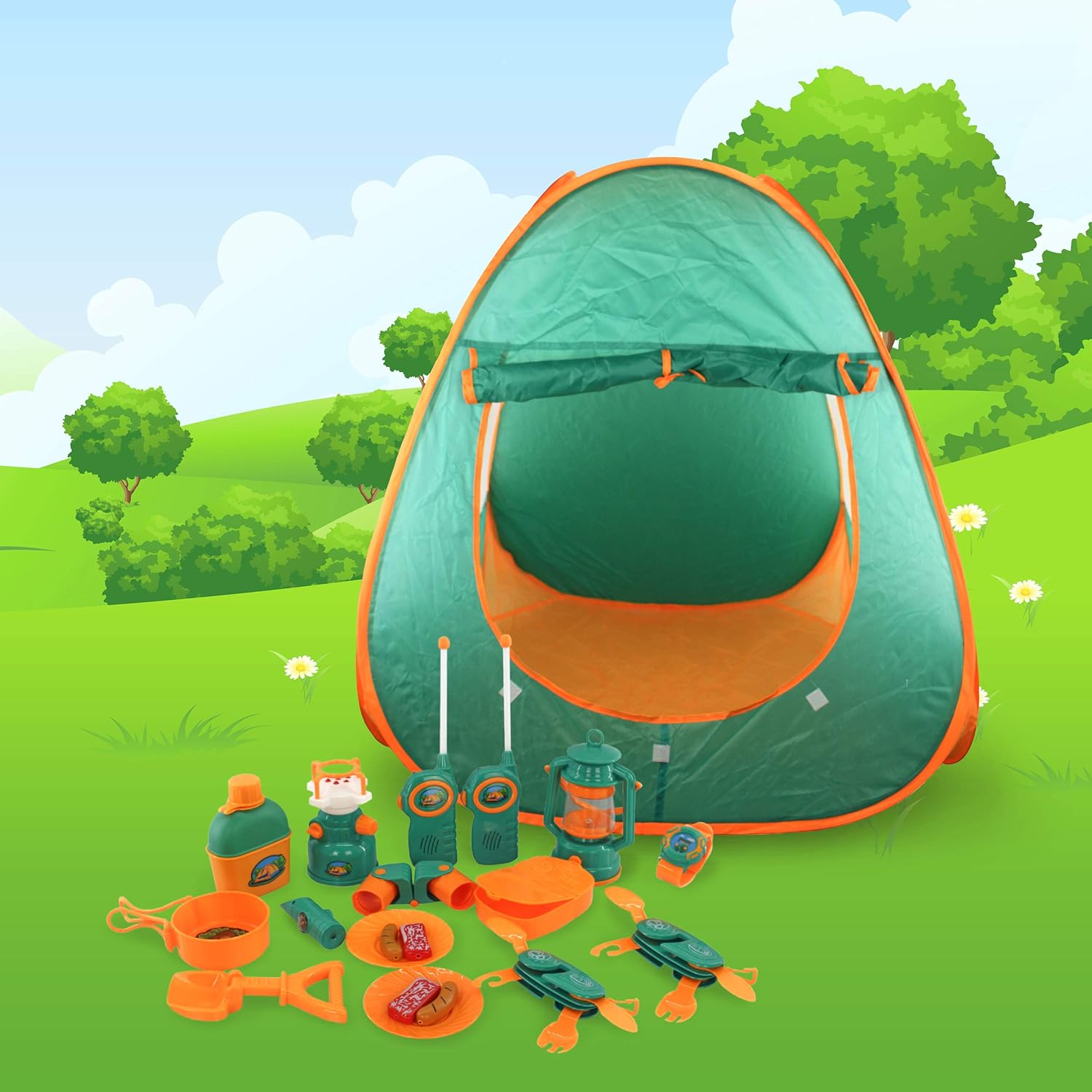 PicassoTiles 20 PCs Camping Gear Tools Adventure Set Including Walkie Talkie Camp Tent Binoculars Watch Compass Whistles Stove and Many More Camping Gear Perfectly Fit Backpack for Travel PlayPicassoTiles 20 PCs Camping Gear Tools Adventure Set Including Walkie Talkie Camp Tent Binoculars Watch Compass Whistles Stove and Many More Camping Gear Perfectly Fit Backpack for Travel Play