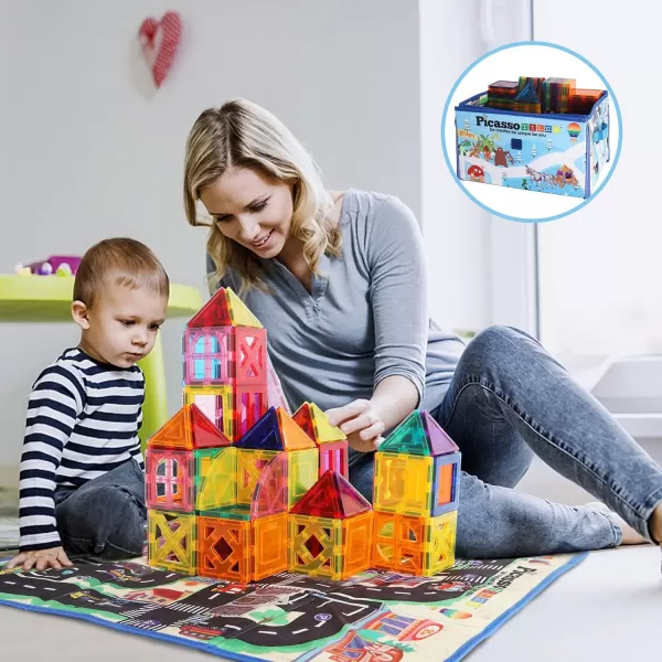 PicassoTiles 2 Piece Car Truck Construction Kit Toy Set Vehicle Educational Building Tile Magnetic Blocks Puzzle Magnets Toys with ReEnforced Hitch and Long Bed for Girls Boys Toddler Ages 3PTA30