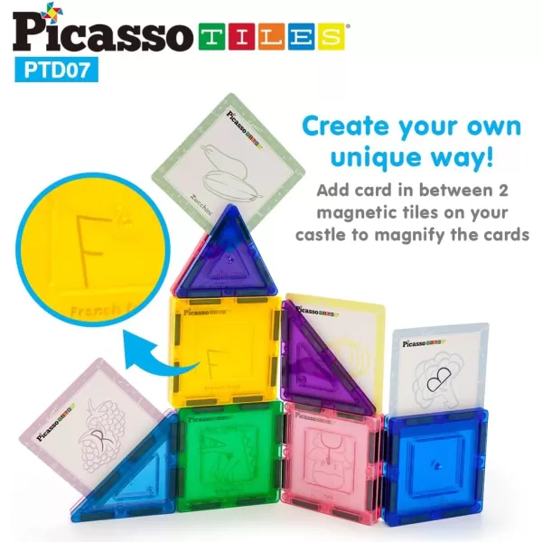 PicassoTiles 2 Piece Car Truck Construction Kit Toy Set Vehicle Educational Building Tile Magnetic Blocks Puzzle Magnets Toys with ReEnforced Hitch and Long Bed for Girls Boys Toddler Ages 3PTD07