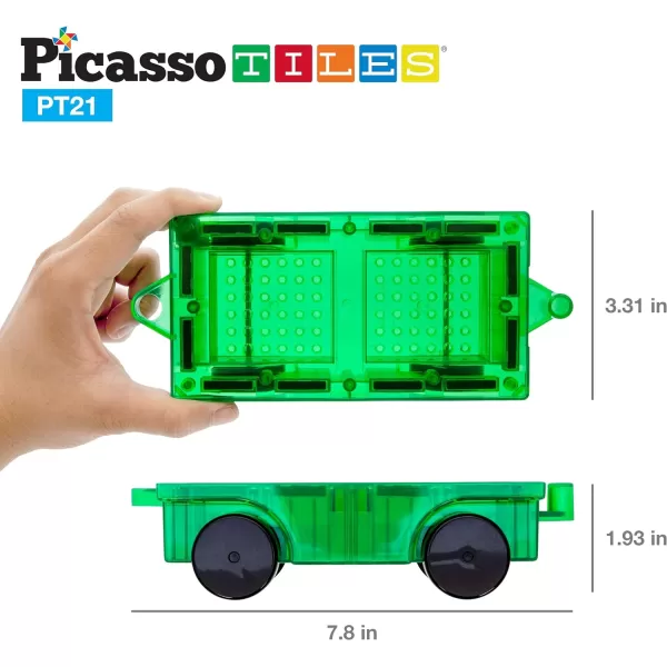 PicassoTiles 2 Piece Car Truck Construction Kit Toy Set Vehicle Educational Building Tile Magnetic Blocks Puzzle Magnets Toys with ReEnforced Hitch and Long Bed for Girls Boys Toddler Ages 3PT21