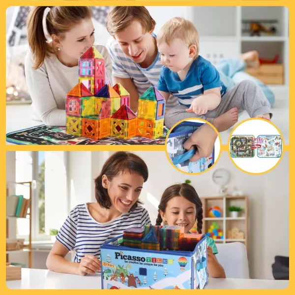 PicassoTiles 2 Piece Car Truck Construction Kit Toy Set Vehicle Educational Building Tile Magnetic Blocks Puzzle Magnets Toys with ReEnforced Hitch and Long Bed for Girls Boys Toddler Ages 3PTA30