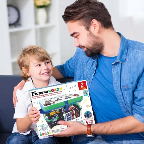 PicassoTiles 2 Piece Car Truck Construction Kit Toy Set Vehicle Educational Building Tile Magnetic Blocks Puzzle Magnets Toys with ReEnforced Hitch and Long Bed for Girls Boys Toddler Ages 3PTA30