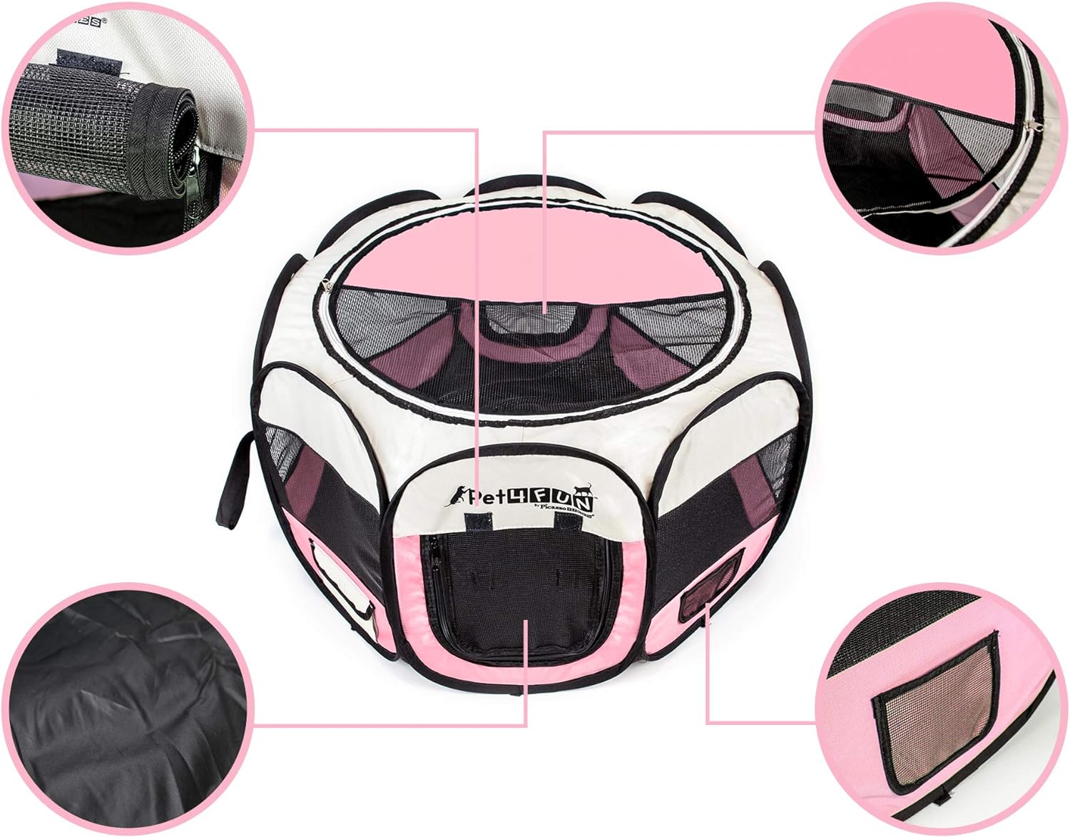 PET4FUN PN935 29 Portable Pet Puppy Dog Cat Animal Playpen Yard Crates Kennel wPremium 600D Oxford Cloth ToolFree Setup Carry Bag Removable Security Mesh CoverShade 2 Storage PocketsPinkUpgrade Version 29 x 29 x 17 Medium Pink