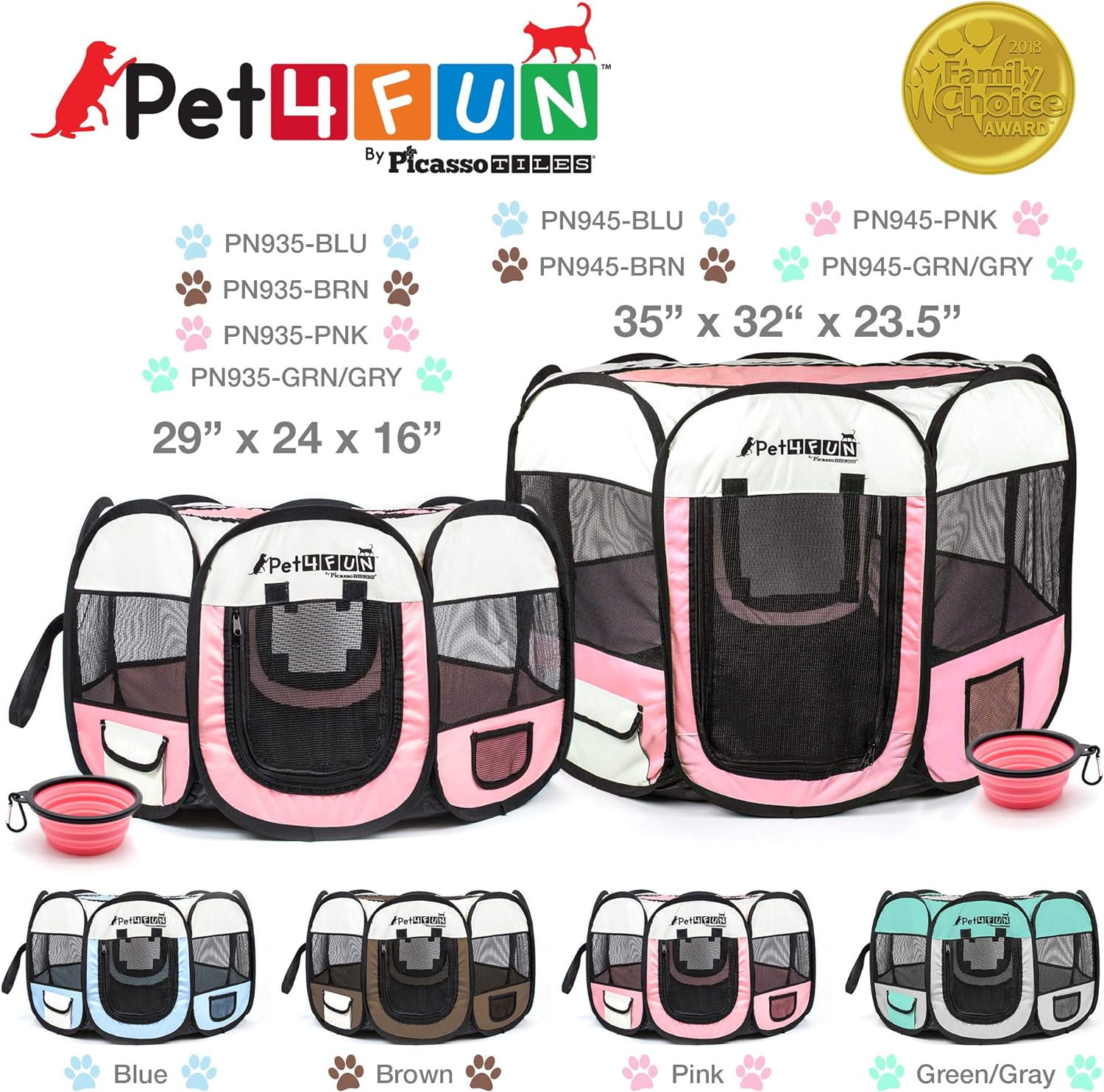 PET4FUN PN935 29 Portable Pet Puppy Dog Cat Animal Playpen Yard Crates Kennel wPremium 600D Oxford Cloth ToolFree Setup Carry Bag Removable Security Mesh CoverShade 2 Storage PocketsPinkUpgrade Version 29 x 29 x 17 Medium Pink
