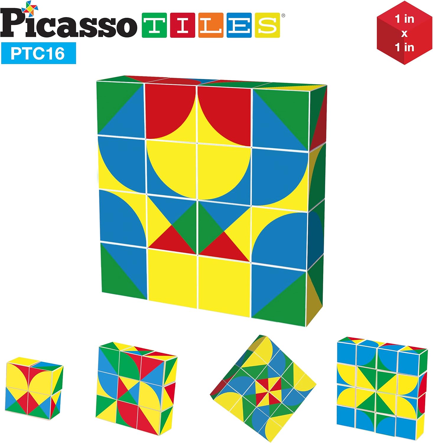 Picasso Cubes 1 Magnetic Puzzle Cubes 108 Piece Magnet Construction Building Block Set Sensory Toy Early Education STEM Learning Free Ideabook with 50 Ideas Children Age 3 Boy Girl PMC108Geo1