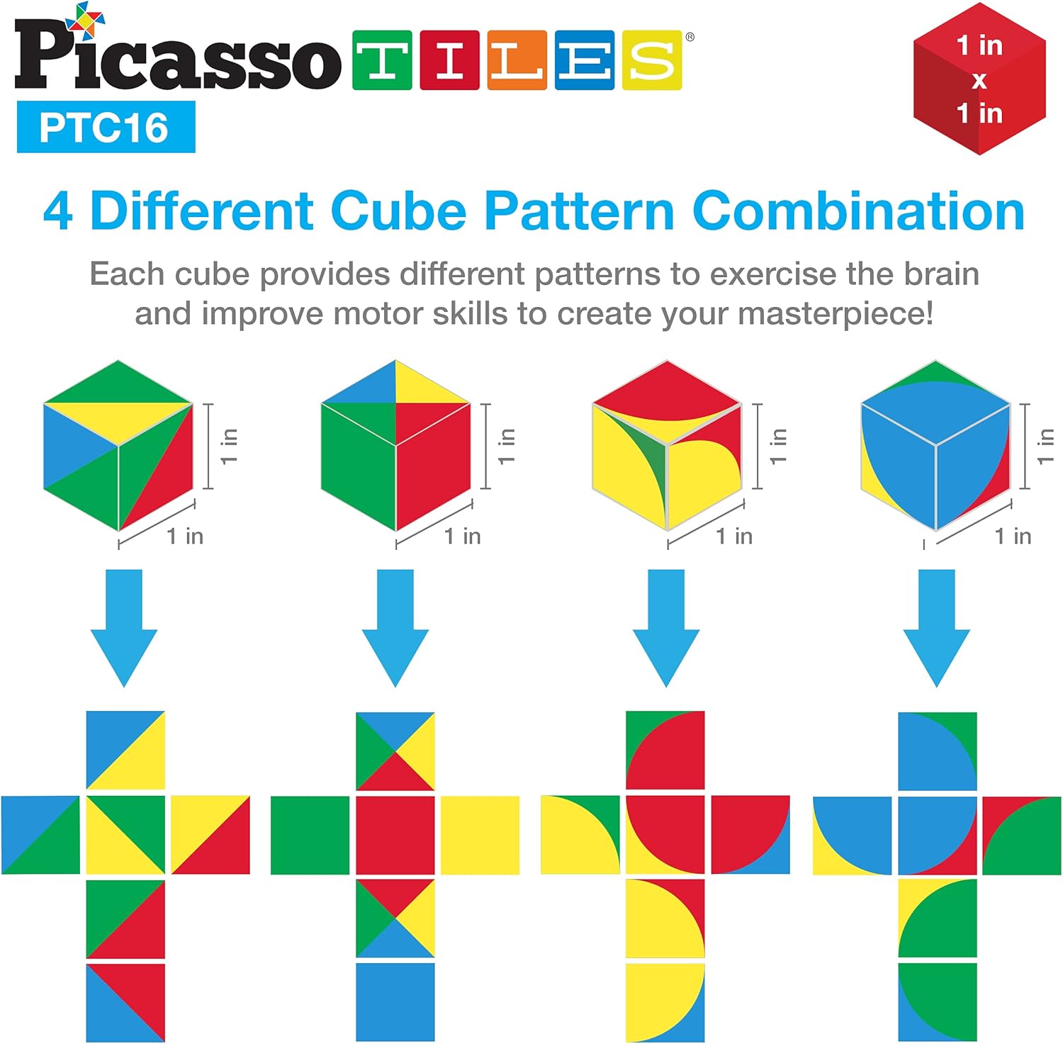 Picasso Cubes 1 Magnetic Puzzle Cubes 108 Piece Magnet Construction Building Block Set Sensory Toy Early Education STEM Learning Free Ideabook with 50 Ideas Children Age 3 Boy Girl PMC108Geo1