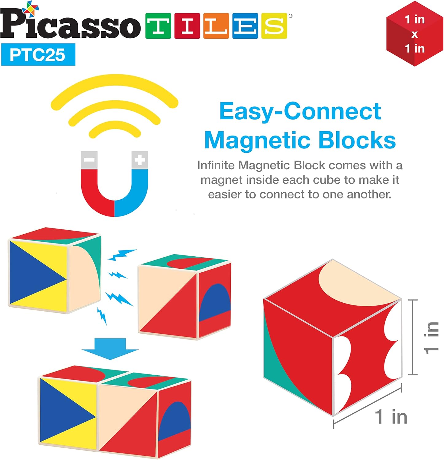 Picasso Cubes 1 Magnetic Puzzle Cubes 108 Piece Magnet Construction Building Block Set Sensory Toy Early Education STEM Learning Free Ideabook with 50 Ideas Children Age 3 Boy Girl PMC108Baby