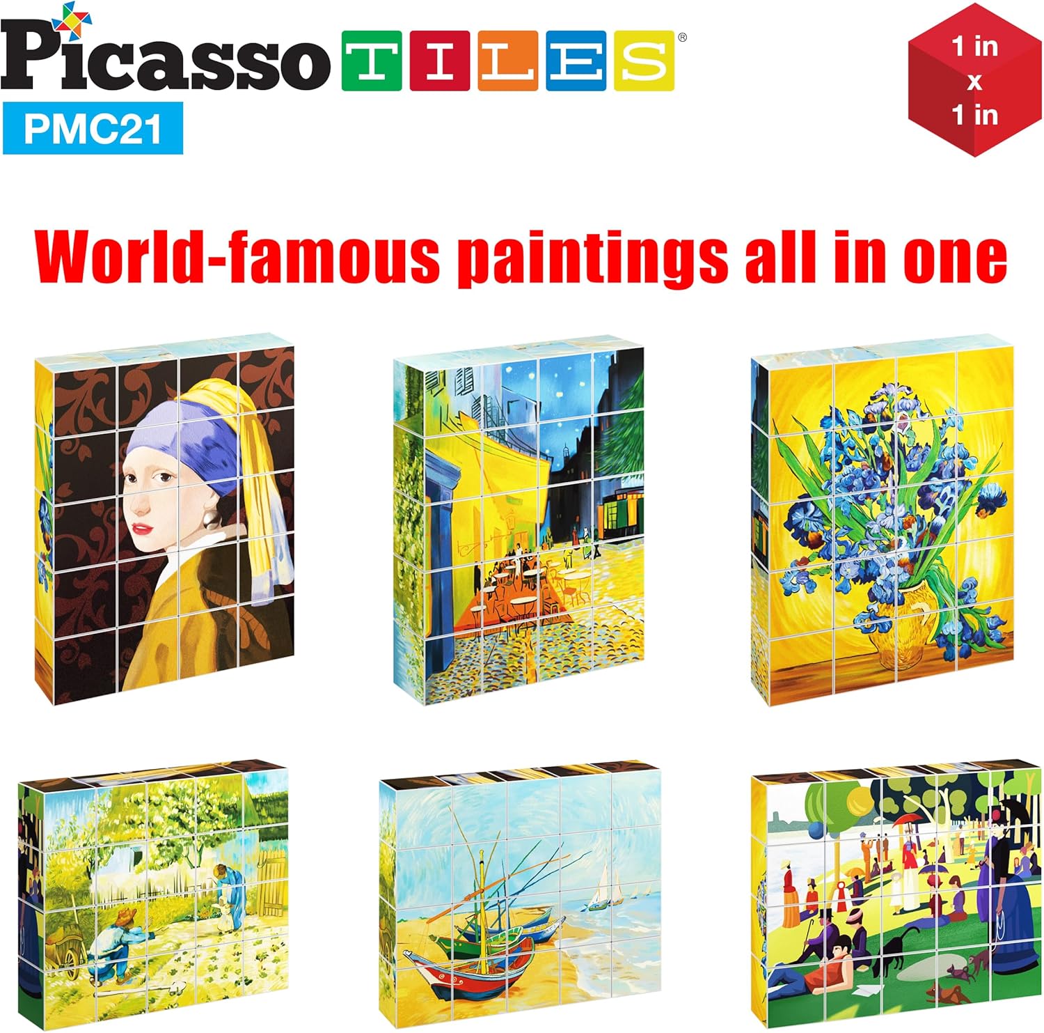 Picasso Cubes 1 Magnetic Puzzle Cubes 108 Piece Magnet Construction Building Block Set Sensory Toy Early Education STEM Learning Free Ideabook with 50 Ideas Children Age 3 Boy Girl PMC108FrameArt 20PC
