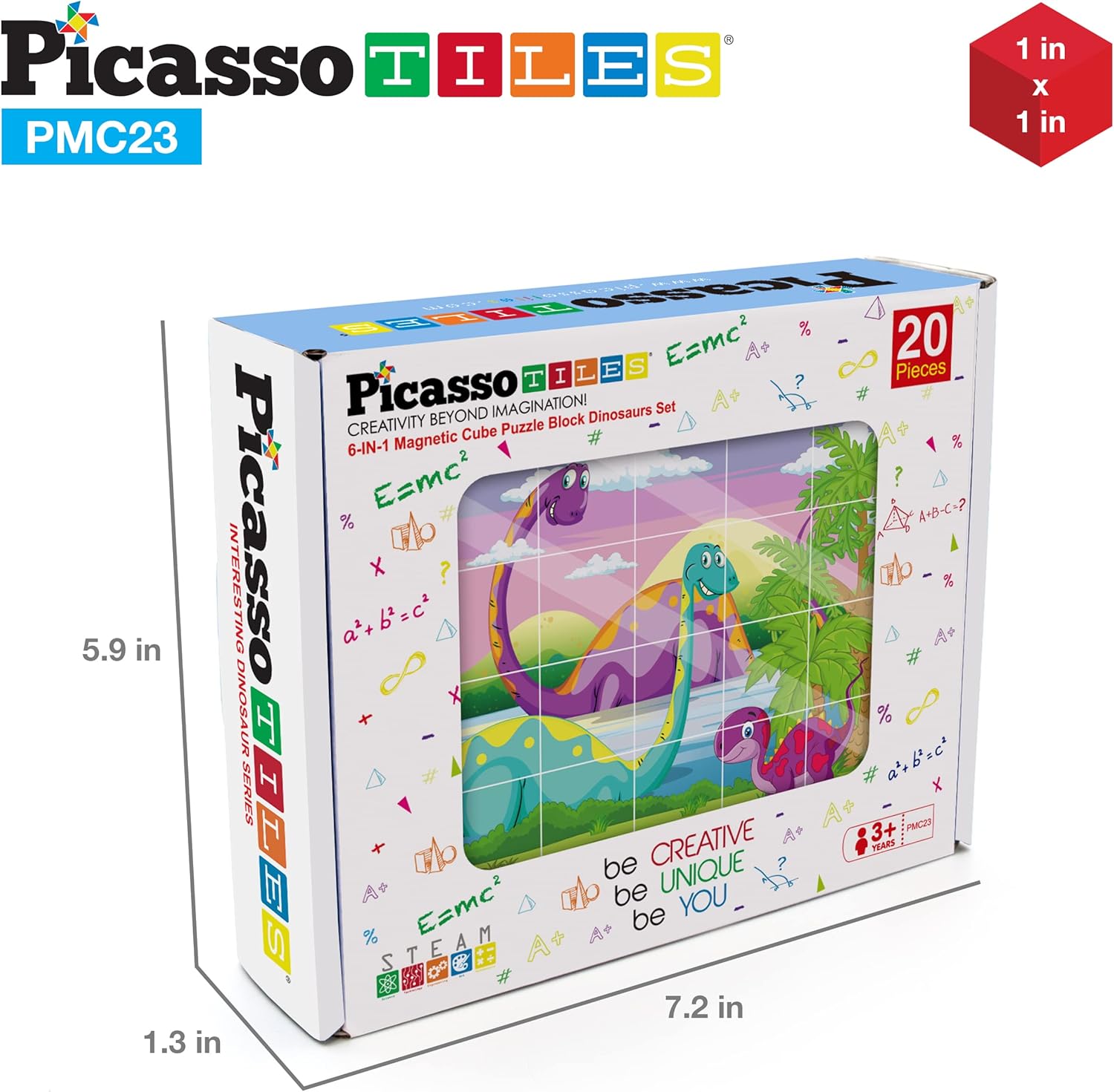 Picasso Cubes 1 Magnetic Puzzle Cubes 108 Piece Magnet Construction Building Block Set Sensory Toy Early Education STEM Learning Free Ideabook with 50 Ideas Children Age 3 Boy Girl PMC108Dinosaur