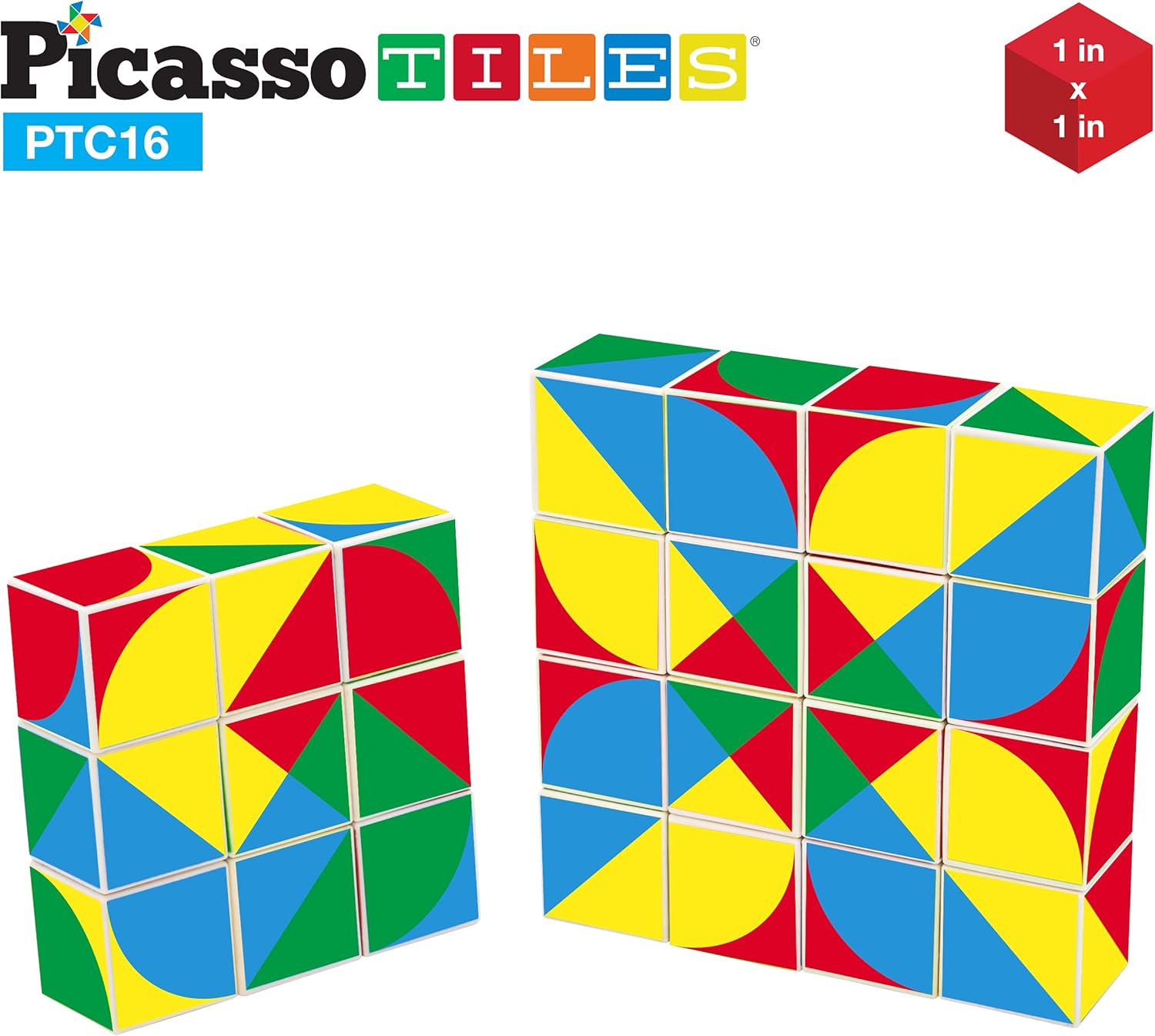 Picasso Cubes 1 Magnetic Puzzle Cubes 108 Piece Magnet Construction Building Block Set Sensory Toy Early Education STEM Learning Free Ideabook with 50 Ideas Children Age 3 Boy Girl PMC108Geo1