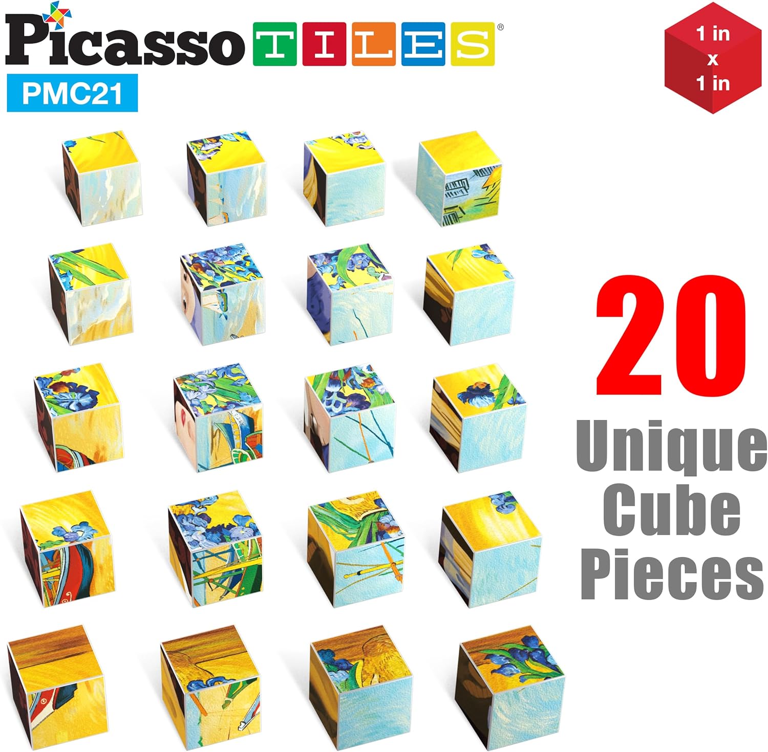 Picasso Cubes 1 Magnetic Puzzle Cubes 108 Piece Magnet Construction Building Block Set Sensory Toy Early Education STEM Learning Free Ideabook with 50 Ideas Children Age 3 Boy Girl PMC108FrameArt 20PC
