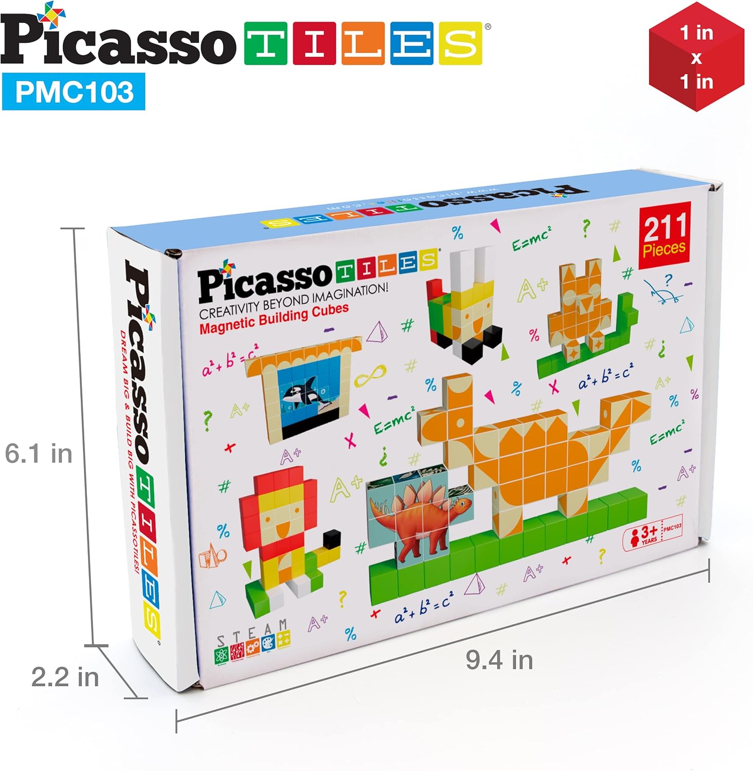 Picasso Cubes 1 Magnetic Puzzle Cubes 108 Piece Magnet Construction Building Block Set Sensory Toy Early Education STEM Learning Free Ideabook with 50 Ideas Children Age 3 Boy Girl PMC108103pc
