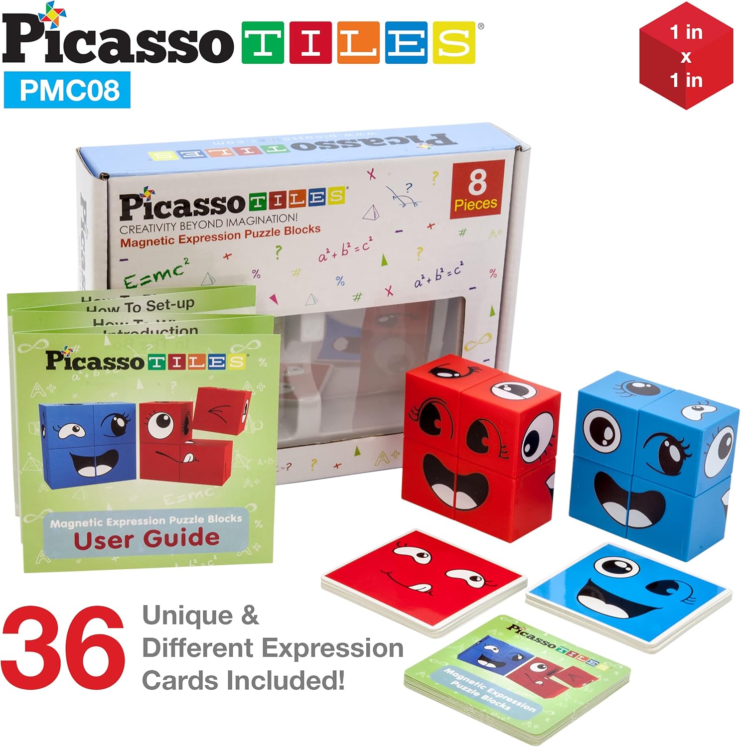 Picasso Cubes 1 Magnetic Puzzle Cubes 108 Piece Magnet Construction Building Block Set Sensory Toy Early Education STEM Learning Free Ideabook with 50 Ideas Children Age 3 Boy Girl PMC108Smile