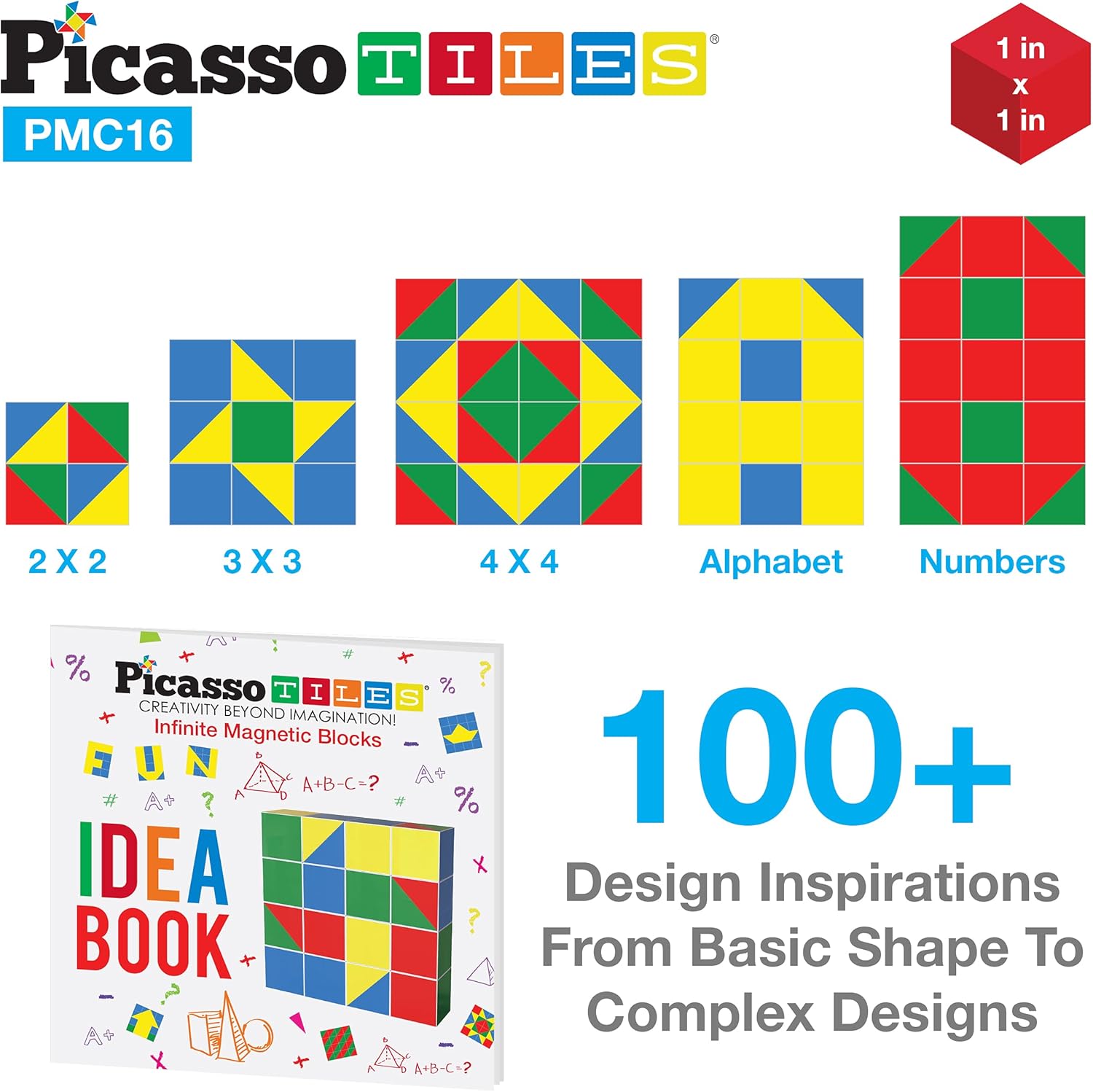 Picasso Cubes 1 Magnetic Puzzle Cubes 108 Piece Magnet Construction Building Block Set Sensory Toy Early Education STEM Learning Free Ideabook with 50 Ideas Children Age 3 Boy Girl PMC108Geo2