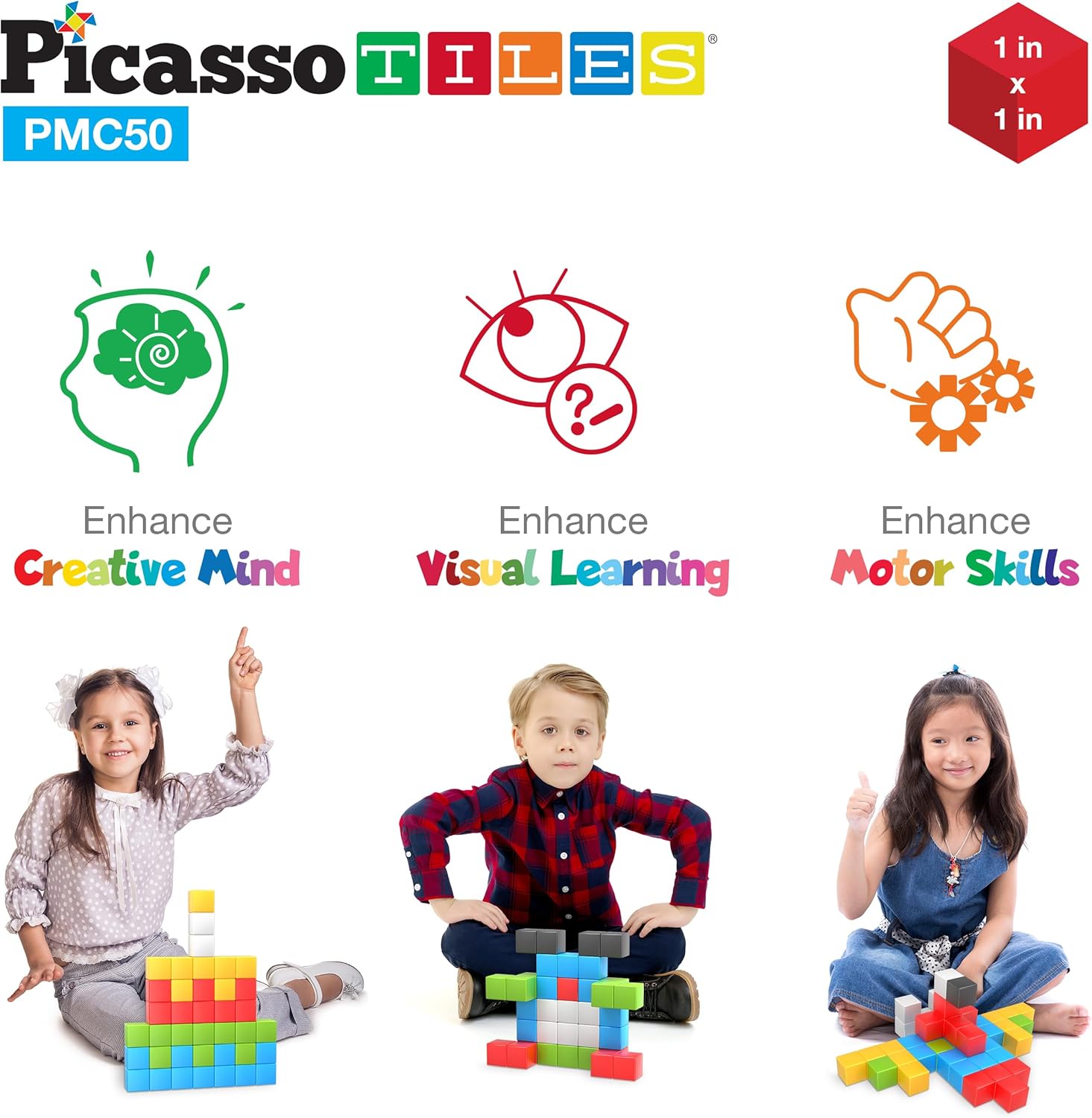 Picasso Cubes 1 Magnetic Puzzle Cubes 108 Piece Magnet Construction Building Block Set Sensory Toy Early Education STEM Learning Free Ideabook with 50 Ideas Children Age 3 Boy Girl PMC10850pc