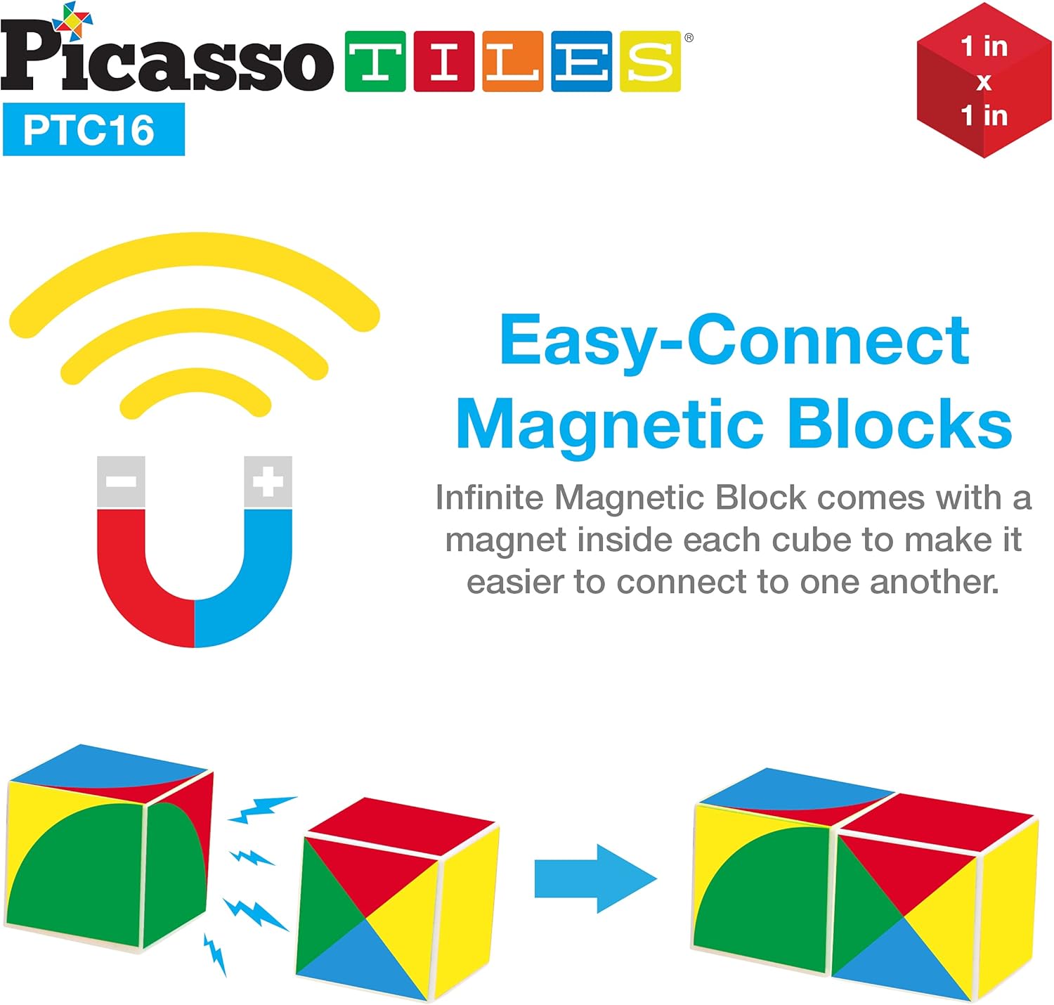 Picasso Cubes 1 Magnetic Puzzle Cubes 108 Piece Magnet Construction Building Block Set Sensory Toy Early Education STEM Learning Free Ideabook with 50 Ideas Children Age 3 Boy Girl PMC108Geo1